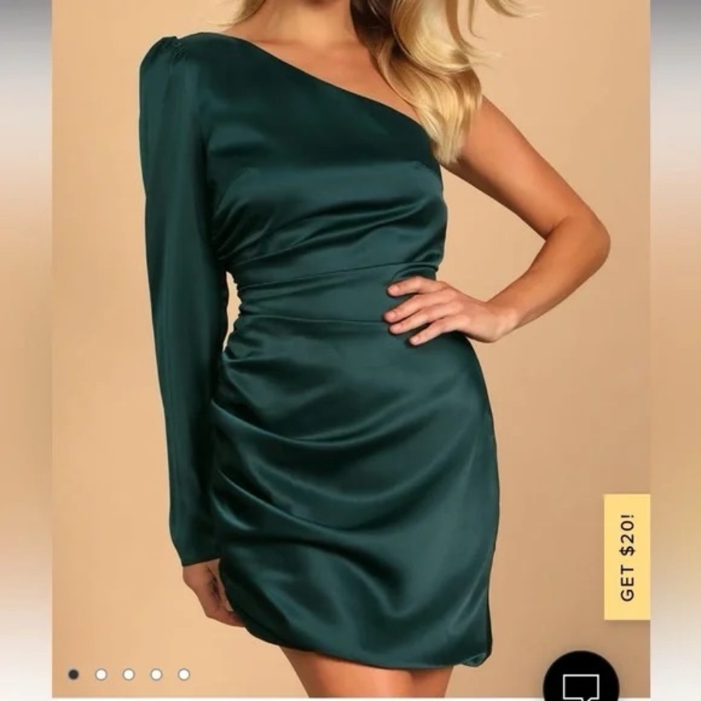 Lulu's Emerald Green One-Shoulder Satin Mini Dress